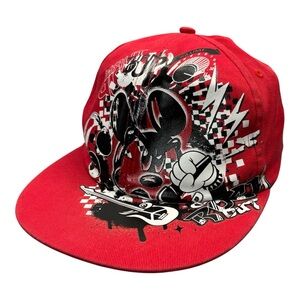 DISNEY PARKS Mickey Mouse Red Graffiti Hat Adult OS Embroidery Cap Spring Break